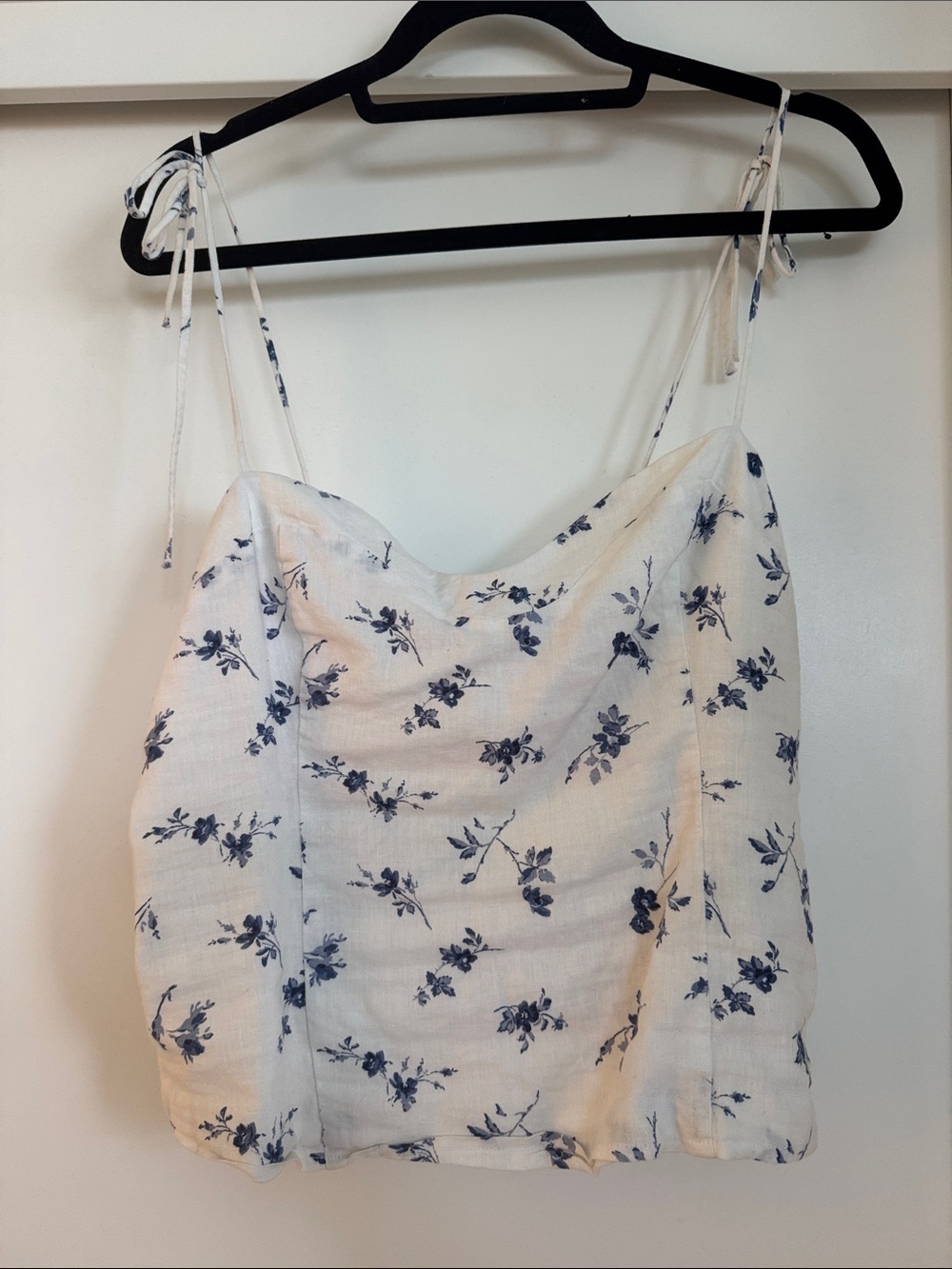 Abercrombie & Fitch White Linen Top with Blue Floral Print